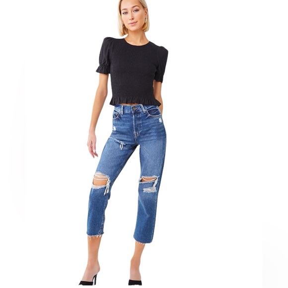 Black Smocked Ruffled Top Sz: S - Picture 2 of 13